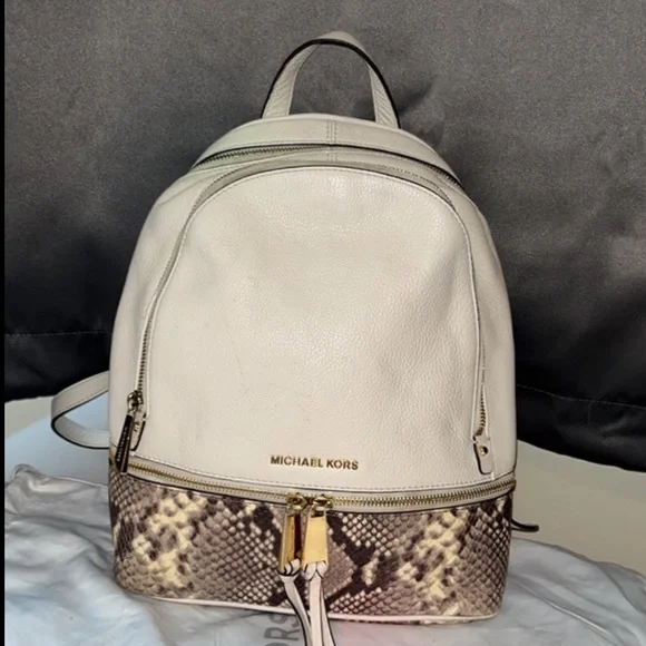 Cream snakeskin rhea backpack by Michael Kors Michael Kors Womens Rhea Mini Backpack White (Vanilla  main image 3